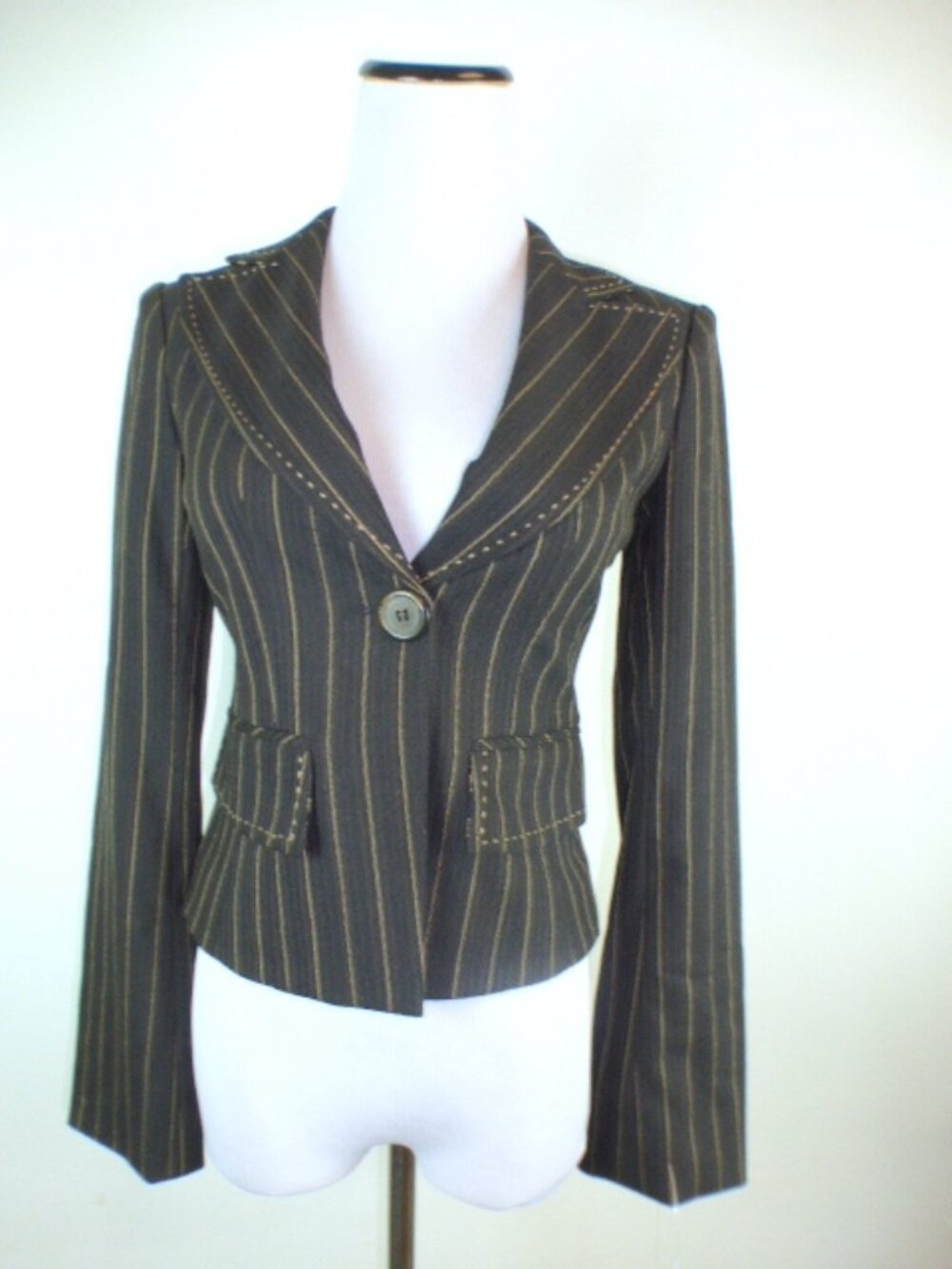 NWT NANETTE LEPORE STRIPE TEDDY BOY JACKET 0 Vintage fitted brown black stripe